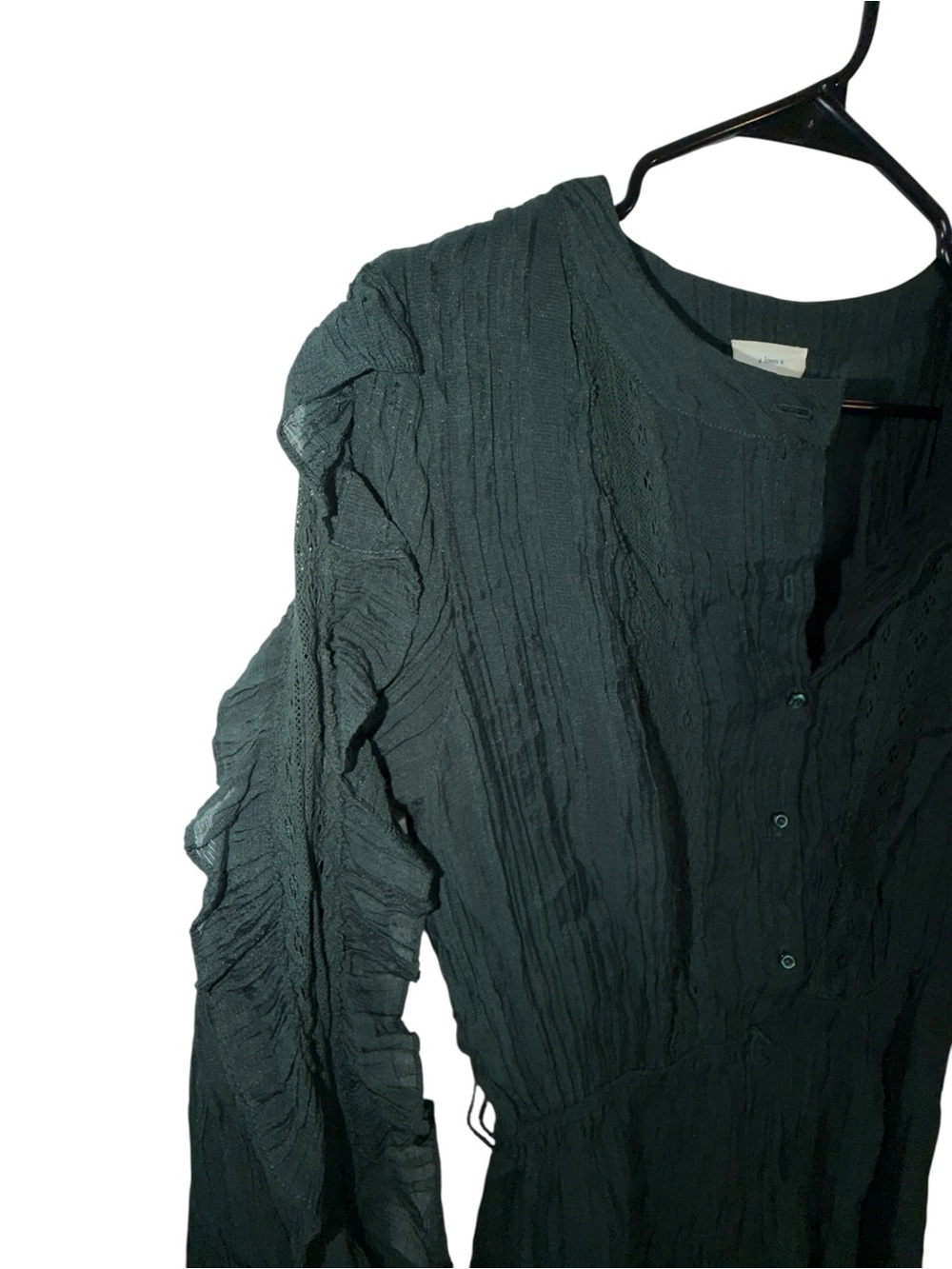 A Loves A Textured Dark Green Long Sleeve Ruffle Midi Dress - Picture 3 of 7